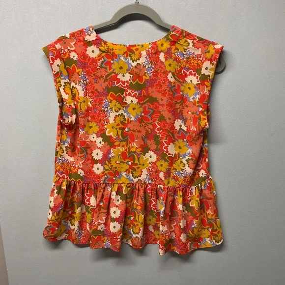 LOFT Outlet Floral Peplum Blouse Women's XS Sleeveless Button Front‎ - Picture 3 of 6